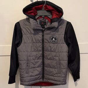 Jordan boys S Black and Gray Hooded jacket with faux vest look